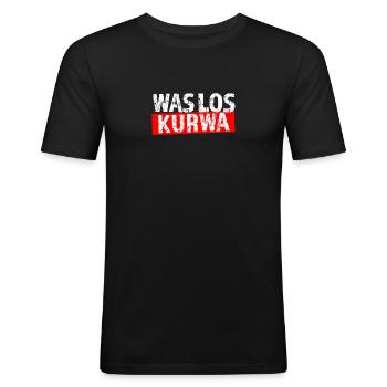 Polnischer Spruch Was los Kurwa Polska Polen - Männer Slim Fit T-Shirt - Schwarz - Vorne - Nik (191cm)