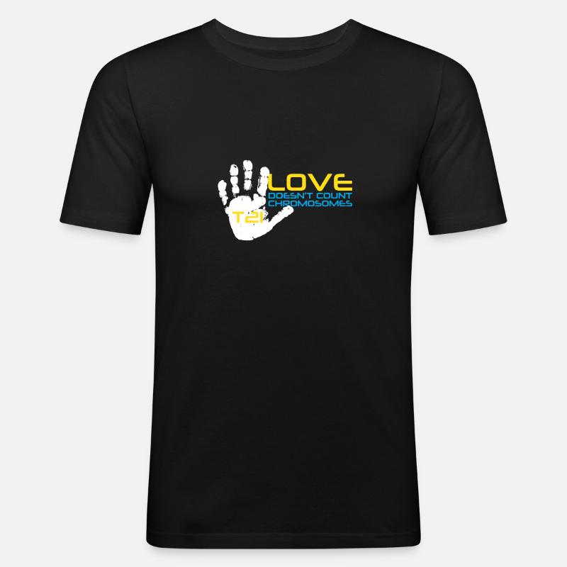 T21 - Love Doesn't Count Chromosomes - Männer Slim Fit T-Shirt - Schwarz