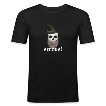 Servus Bayern bayrisch boarisch bairisch Dialekt - Männer Slim Fit T-Shirt - Schwarz - Vorne - Nik (191cm)