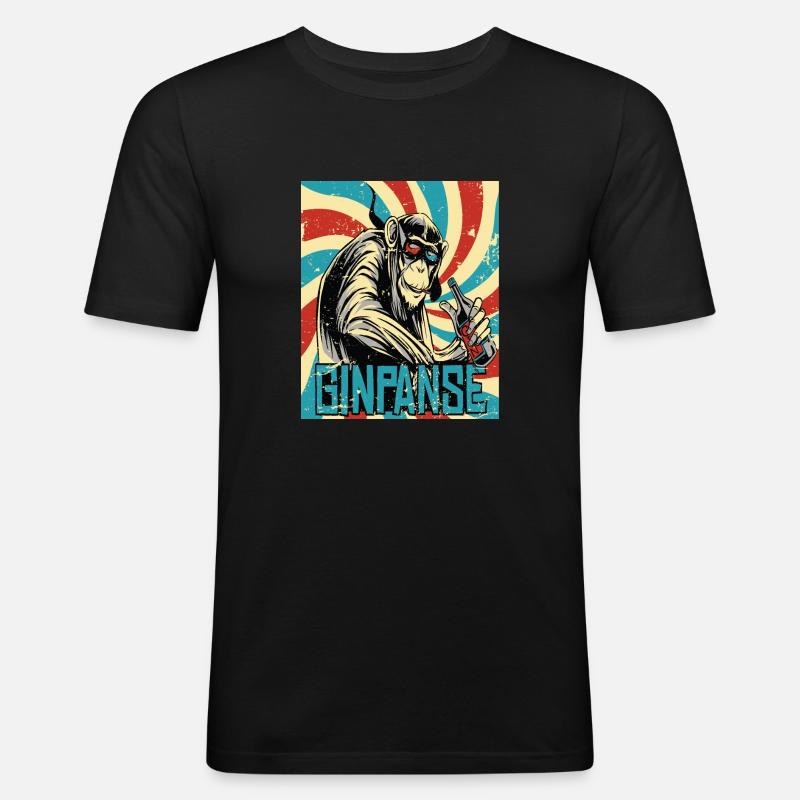Retro Ginpanse Affe - Männer Slim Fit T-Shirt - Schwarz