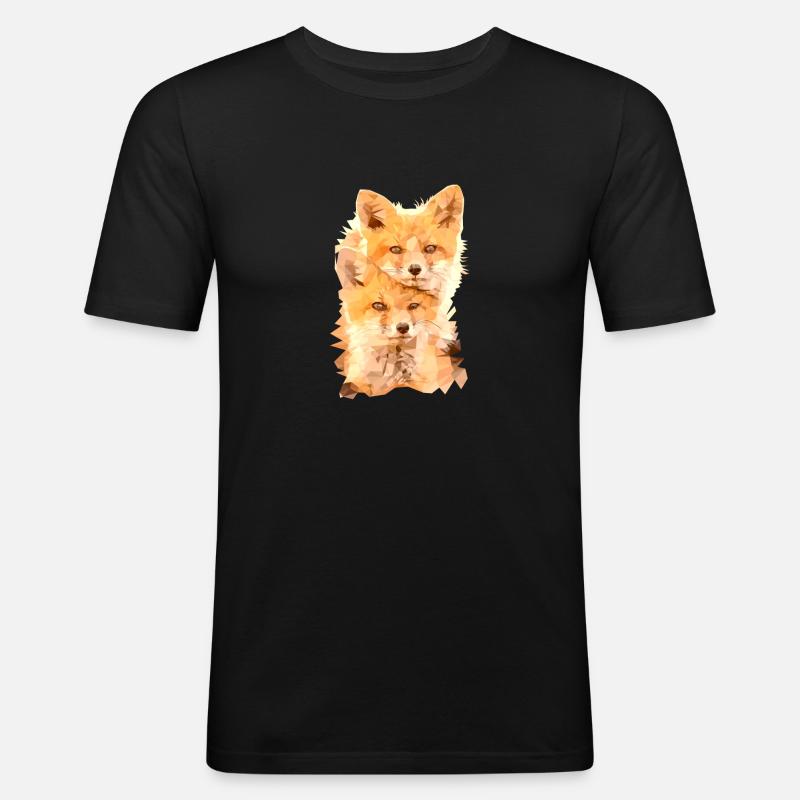 Fuchs Polygon Art - Männer Slim Fit T-Shirt - Schwarz