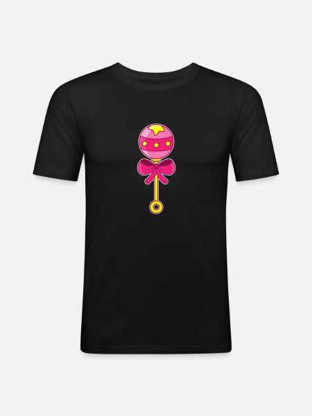 Rosa Baby-Rassel - Männer Slim Fit T-Shirt - Schwarz