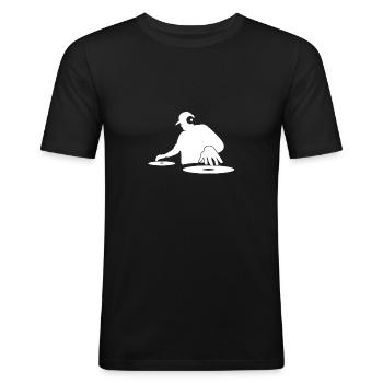 DJ - Männer Slim Fit T-Shirt - Schwarz - Vorne - Nik (191cm)