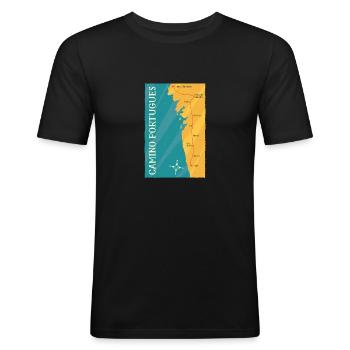 Camino Portugues Jakobsweg Portugal Wanderweg - Männer Slim Fit T-Shirt - Schwarz - Vorne - Nik (191cm)