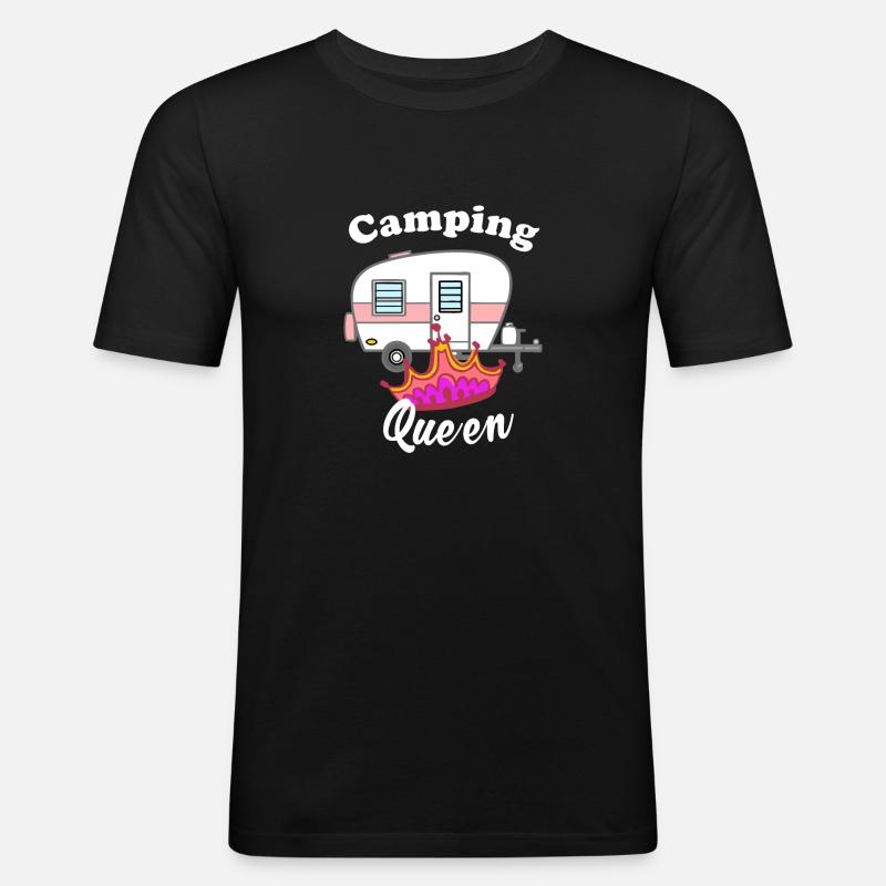 Camping Queen - Männer Slim Fit T-Shirt - Schwarz
