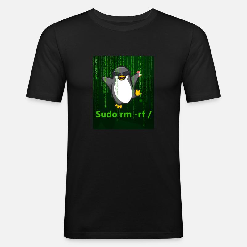 Pinguin Linux Sudo - Männer Slim Fit T-Shirt - Schwarz