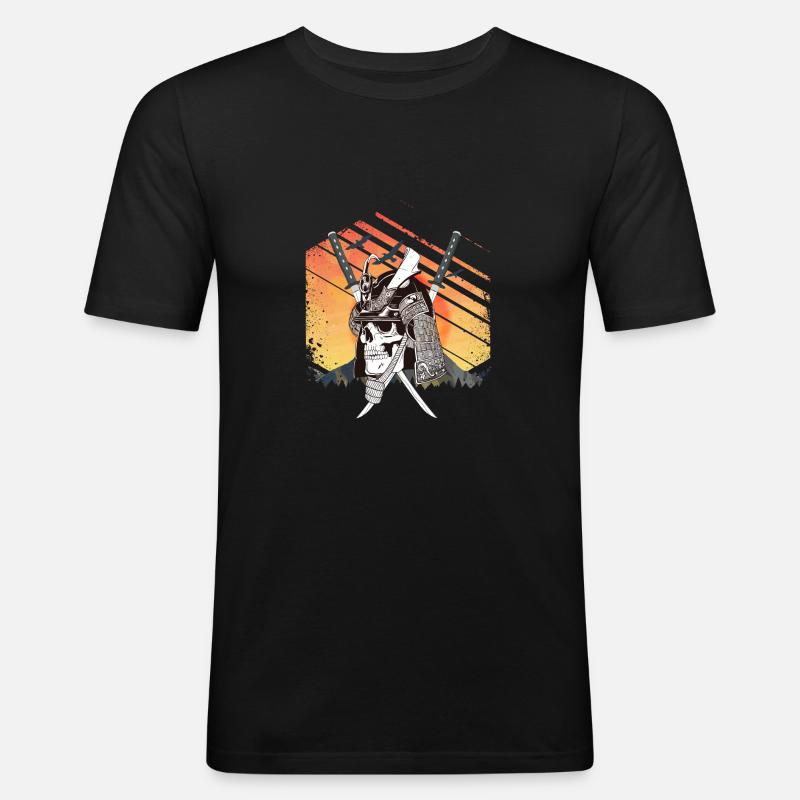 Samurai Skull - Männer Slim Fit T-Shirt - Schwarz