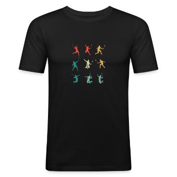 Badminton Spieler Cool Vintage Retro Kunst Sport - Männer Slim Fit T-Shirt - Schwarz - Vorne - Nik (191cm)