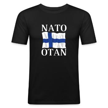 NATO otaN and The Flag of Finland - Men's Slim Fit T-Shirt - black - Front - Nik (191cm)