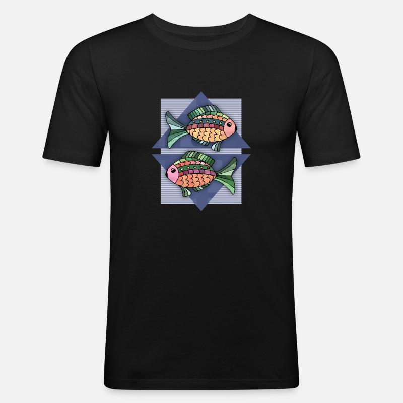 Fische - Männer Slim Fit T-Shirt - Schwarz
