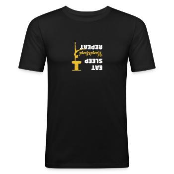 Essen Schlafen Handstand Wiederholung Gymnastik - Männer Slim Fit T-Shirt - Schwarz - Vorne - Nik (191cm)