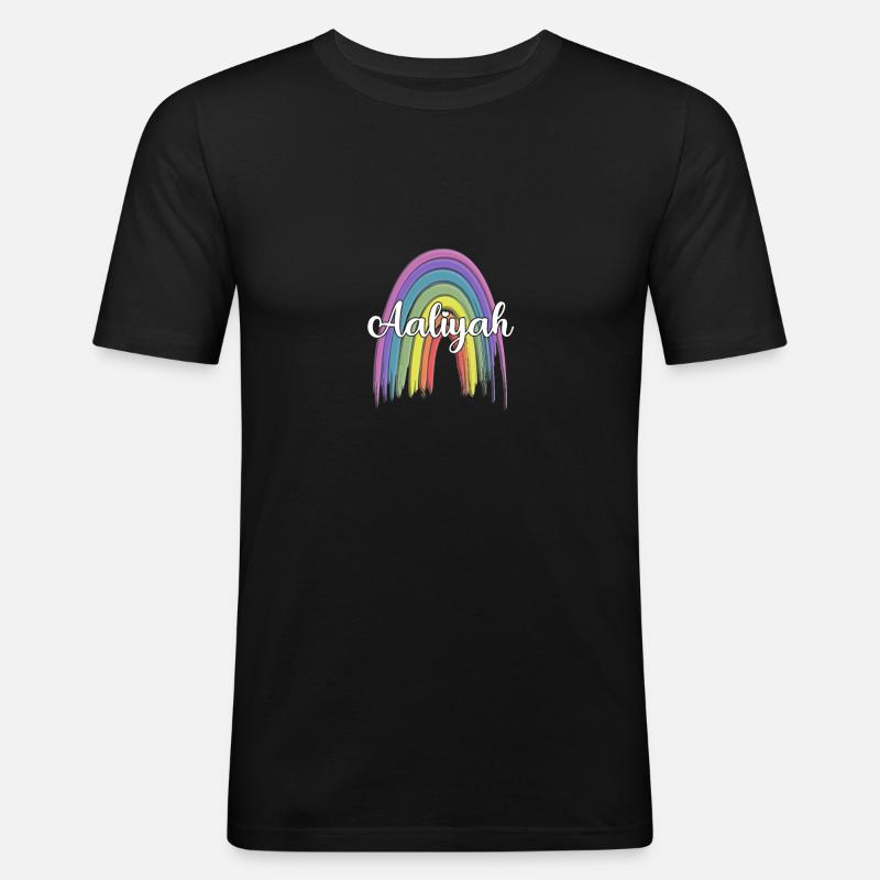 AALIYAH Rainbow Cursive - Männer Slim Fit T-Shirt - Schwarz