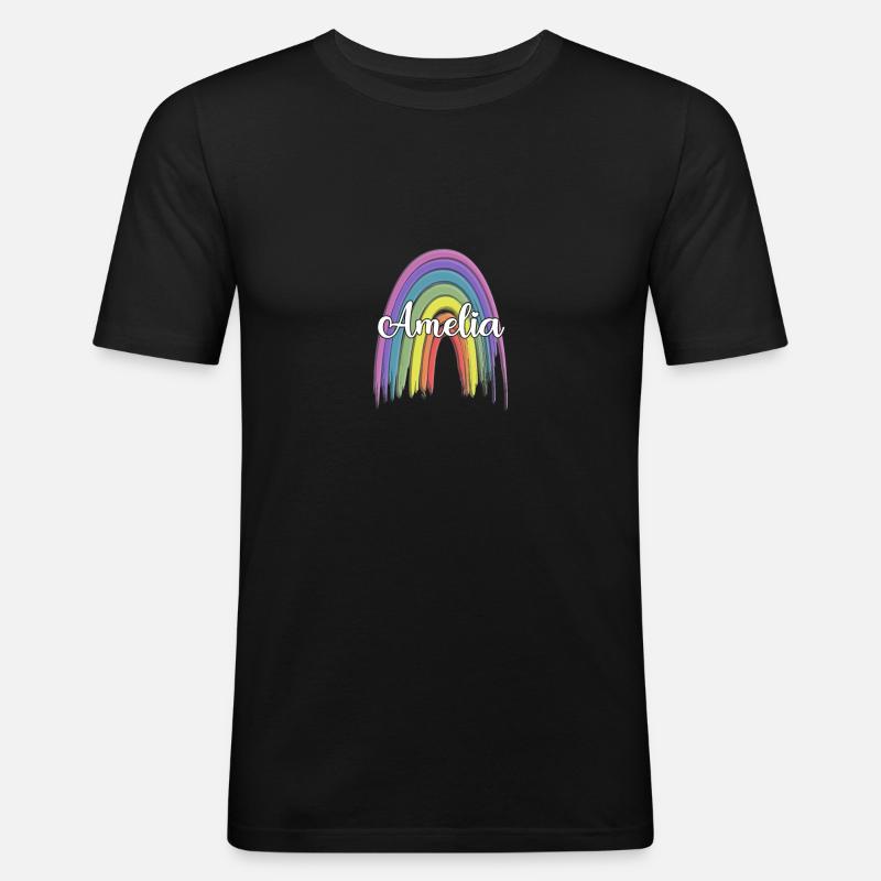 AMELIA Rainbow Cursive - Männer Slim Fit T-Shirt - Schwarz
