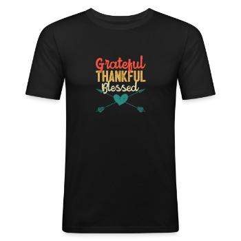 Dankbar Dankbar Gesegnet Lustig Religiös Erntedank - Männer Slim Fit T-Shirt - Schwarz - Vorne - Nik (191cm)