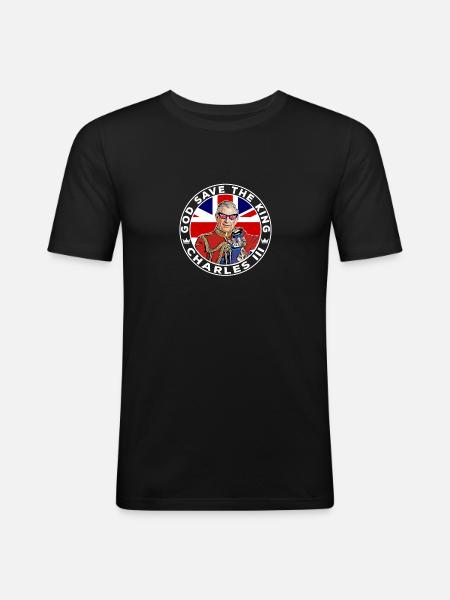 British Royal Family King Charles III God Save The - Men's Slim Fit T-Shirt - black