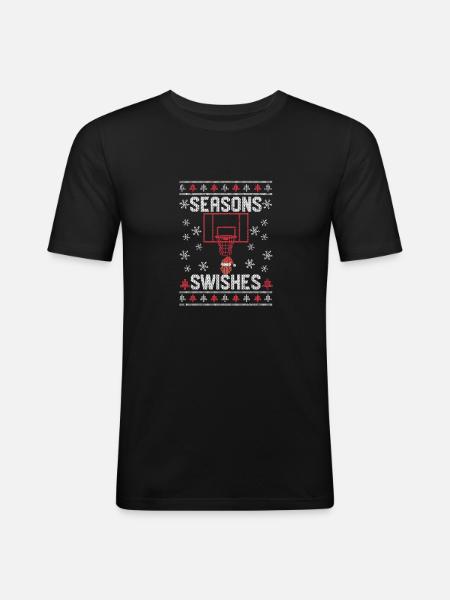 Basketballer Fan Ugly Christmas PJ - Mannen slim fit T-shirt - zwart