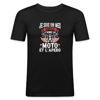 Je Suis Un Mec Simple J aime La Moto Et Apéro - T-shirt près du corps Homme - noir - Devant - Nik (191cm)