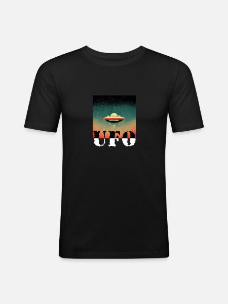 UFO Retro - Männer Slim Fit T-Shirt - Schwarz