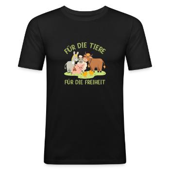Pour les animaux Pour la liberté - T-shirt près du corps Homme - noir - Devant - Nik (191cm)