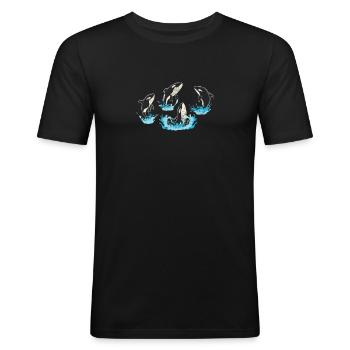 Orca Killer Whale Family Whale Lover Water Jump Ce - Men's Slim Fit T-Shirt - black - Front - Nik (191cm)