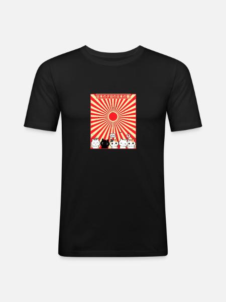 Vintage Retro Japanse Kat Kawaii Kanji - Mannen slim fit T-shirt - zwart