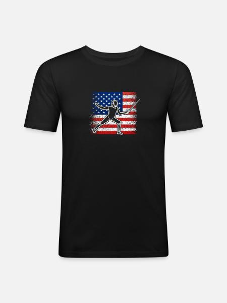Fencer American Flag T-skjorte I Proud Fence - Slim Fit T-skjorte for menn - svart