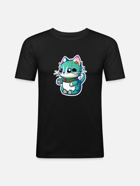 Cute little cat kawaii - manga - Men's Slim Fit T-Shirt - black