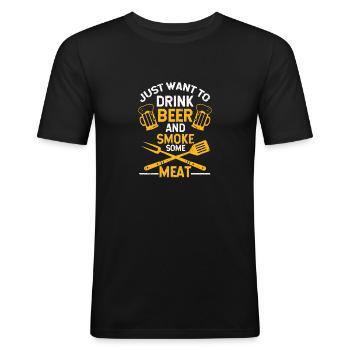 Juste Vouloir Boire De La Bière Et Fumer De La Viande Drôle - T-shirt près du corps Homme - noir - Devant - Nik (191cm)