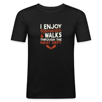 Ich genieße romantische Spaziergänge Lustige BBQ - Männer Slim Fit T-Shirt - Schwarz - Vorne - Nik (191cm)
