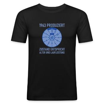 HU Zustand entspricht Alter und Laufleistung 1963 - Männer Slim Fit T-Shirt - Schwarz - Vorne - Nik (191cm)