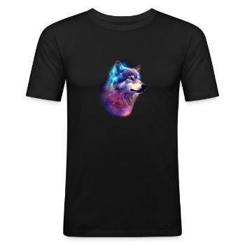 Wolf Galaxy Space Graphic Wolf Lover - T-shirt près du corps Homme - noir - Devant - Nik (191cm)