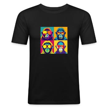 Singes Pop Art - T-shirt près du corps Homme - noir - Devant - Nik (191cm)