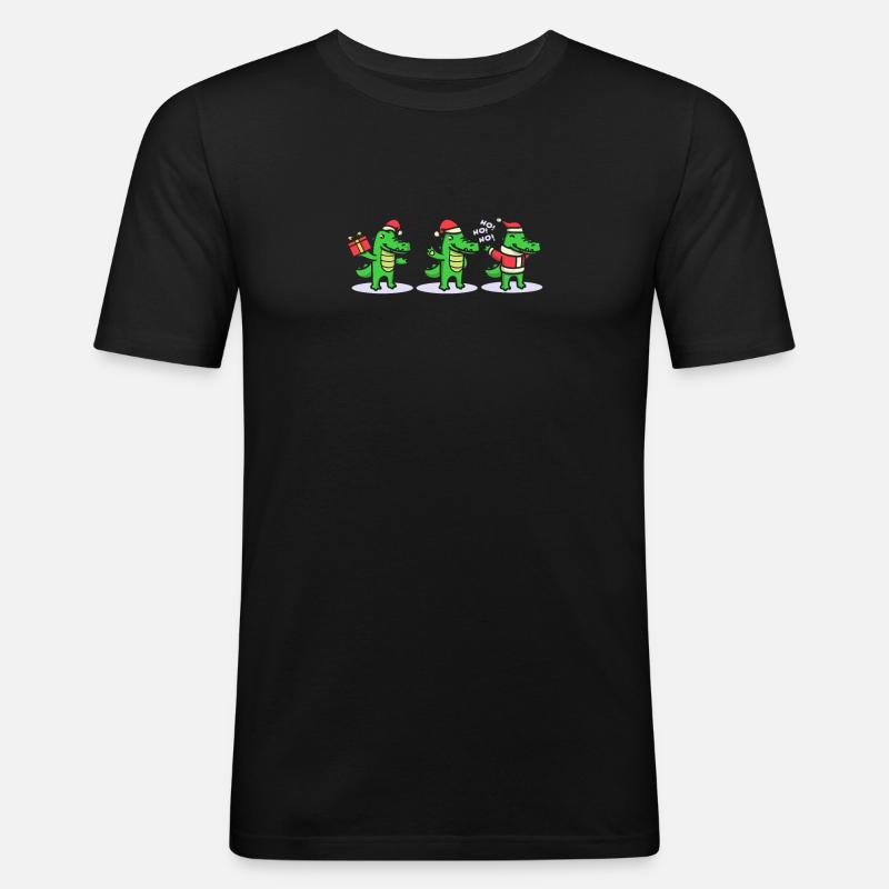 3 Weihnachtskrokodile Weihnachtsmann Xmas - Männer Slim Fit T-Shirt - Schwarz