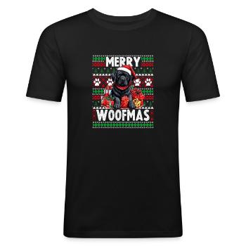 Lustiges schwarzes Labrador-Hunde-Weihnachtsdesign - Fröhlich - Männer Slim Fit T-Shirt - Schwarz - Vorne - Nik (191cm)