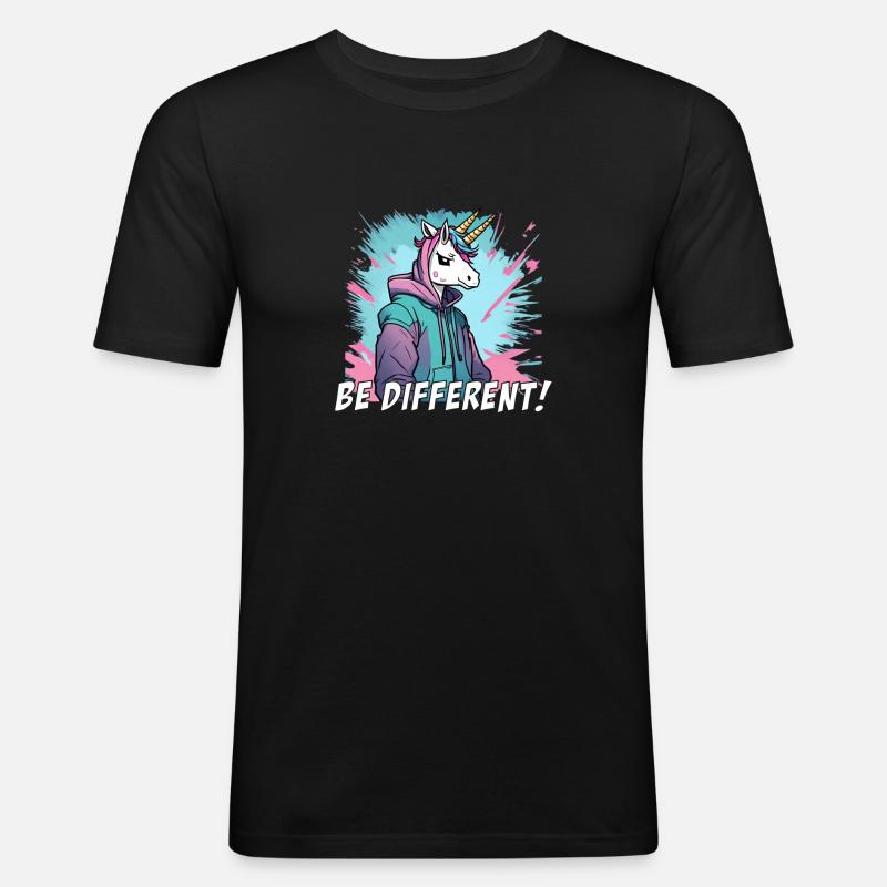 be different - sei anders Einhorn mit zwei Hörnern - Männer Slim Fit T-Shirt - Schwarz