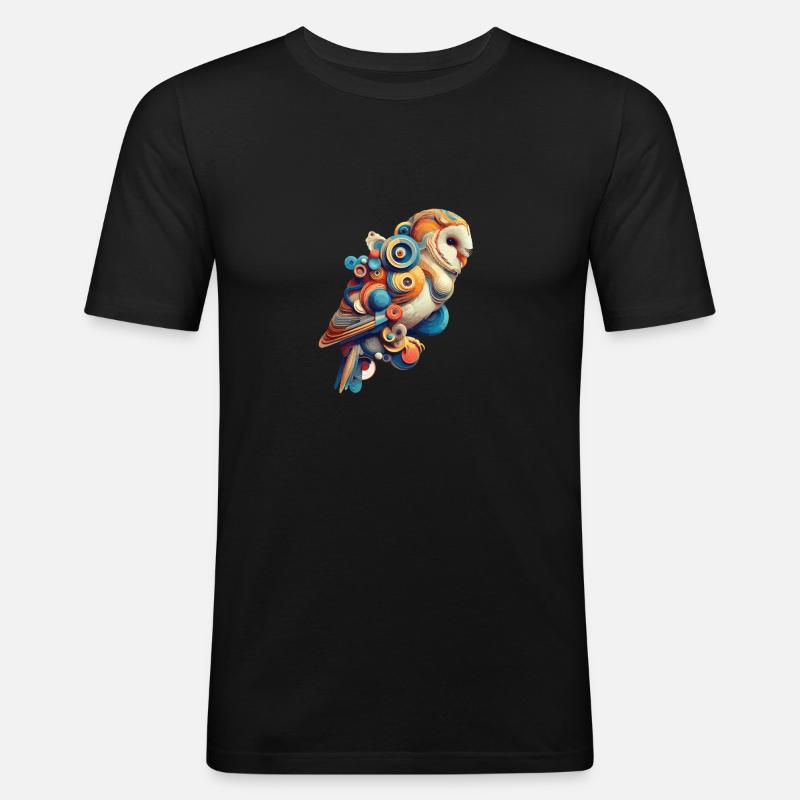 Bunte abstrakte Eule - Männer Slim Fit T-Shirt - Schwarz