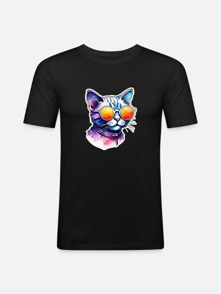 Katze oder Kätzchen - Niedlich - Sonnenbrille - Männer Slim Fit T-Shirt - Schwarz