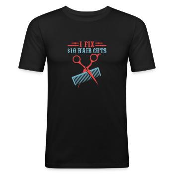 Je répare les coupes de cheveux à 10 $ Coupe de cheveux de de salon de coiffure - T-shirt près du corps Homme - noir - Devant - Nik (191cm)