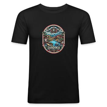 Sardaigne Italia Sardaigne Île Italie Art - T-shirt près du corps Homme - noir - Devant - Nik (191cm)