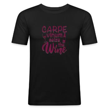 Carpe Vinum Saisir Le Vignoble Viticole - T-shirt près du corps Homme - noir - Devant - Nik (191cm)