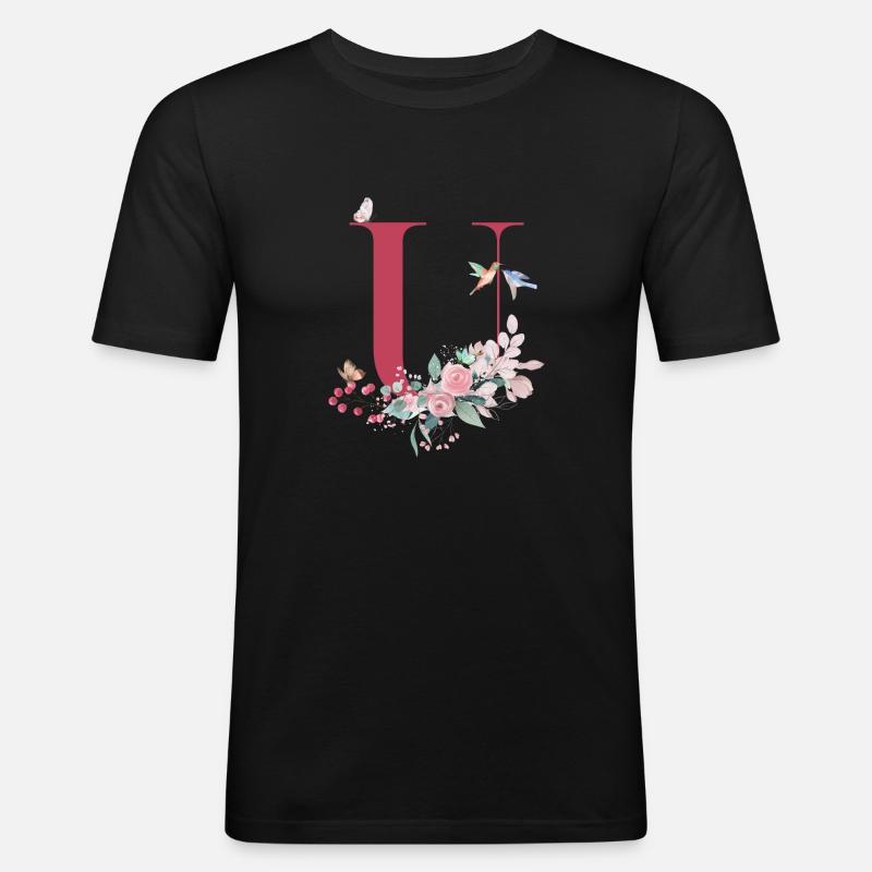 Buchstabe u floral - Geschenkidee - Männer Slim Fit T-Shirt - Schwarz
