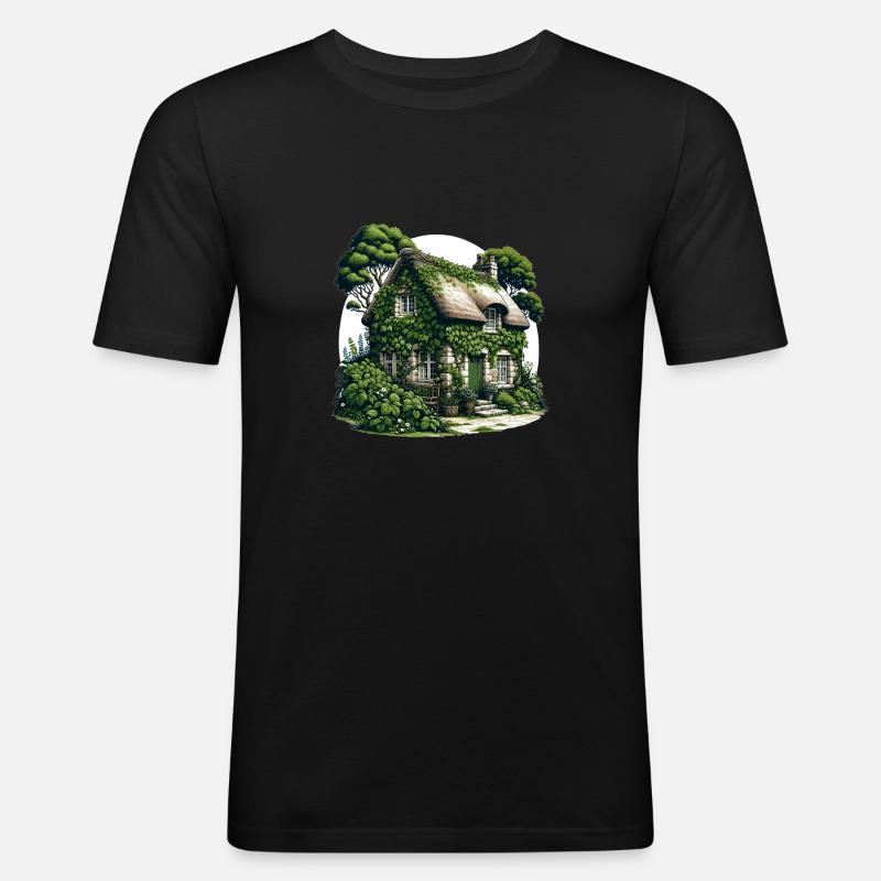 Cabane rustique en pierre - T-shirt près du corps Homme - noir