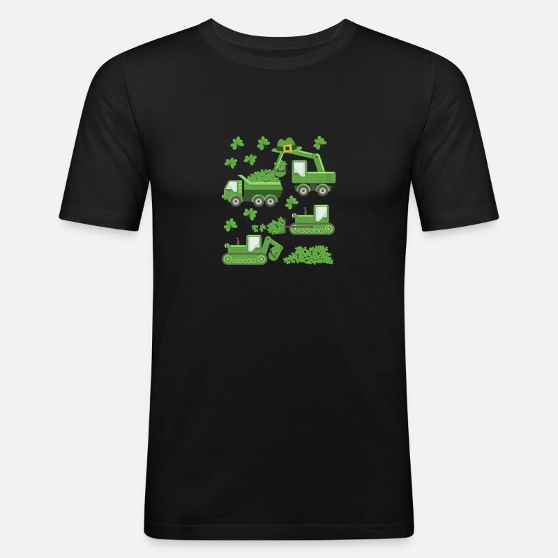 La Saint-Patrick de la Saint-Patrick grue camion excavatrice construction trèfle - T-shirt près du corps Homme - noir
