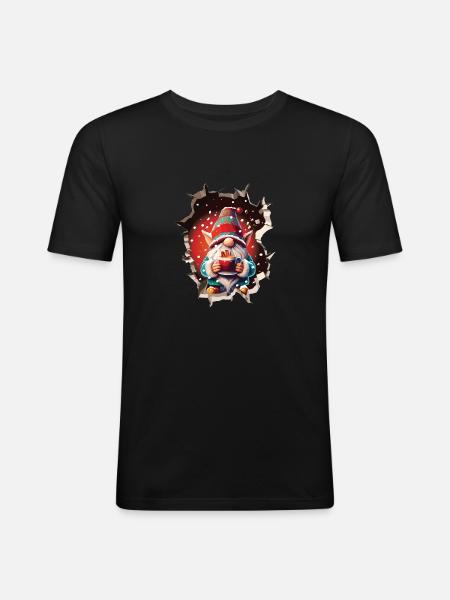 Winter, Christmas, Gnome, Breakthrough, Hole - Men's Slim Fit T-Shirt - black