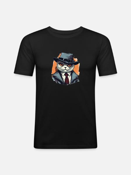 British Shorthair Cat Detective - Men's Slim Fit T-Shirt - black