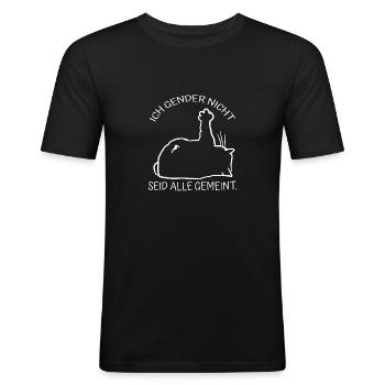 faule Katze Gender gegen Gendern Gendersprache - Männer Slim Fit T-Shirt - Schwarz - Vorne - Nik (191cm)