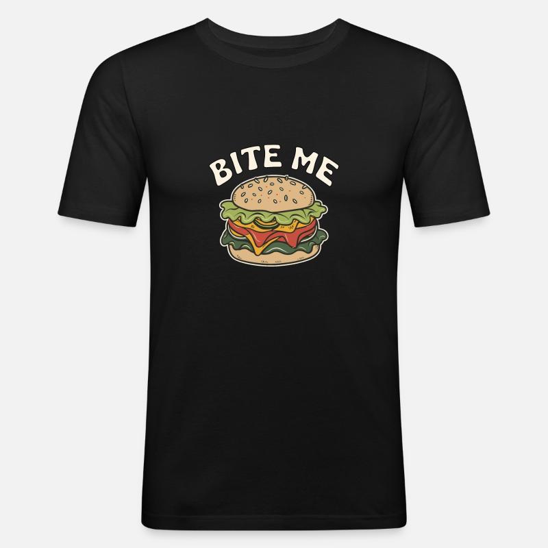 BURGER BITE ME - Männer Slim Fit T-Shirt - Schwarz