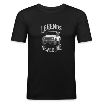 Landy Defender 4x4 Legends never die - Meilleures ventes - T-shirt près du corps Homme - noir - Devant - Nik (191cm)