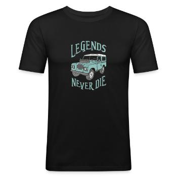 Landy Series3 Les légendes ne meurent jamais / Land and Rover - T-shirt près du corps Homme - noir - Devant - Nik (191cm)