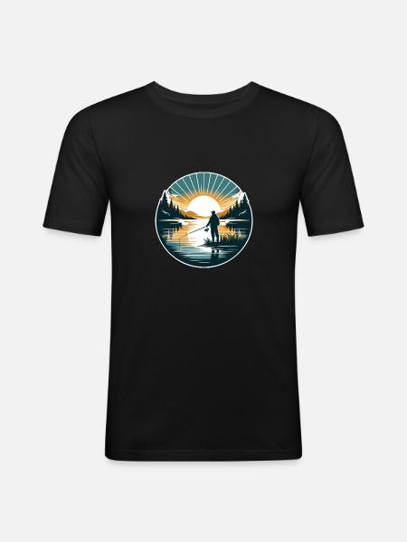 Serene Sunrise Fishing - Peaceful Morning Lake - Men's Slim Fit T-Shirt - black
